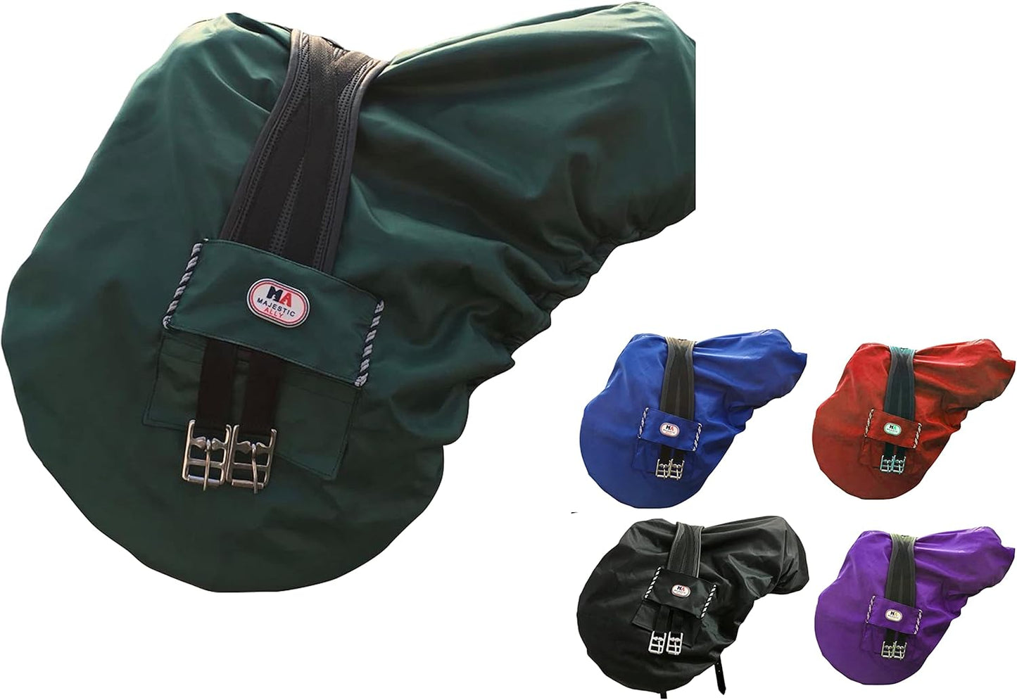 Majestic Ally Nylon Waterproof Fleece Lined Ride On English Saddle Cover-Multiple Color (Hunter Green)