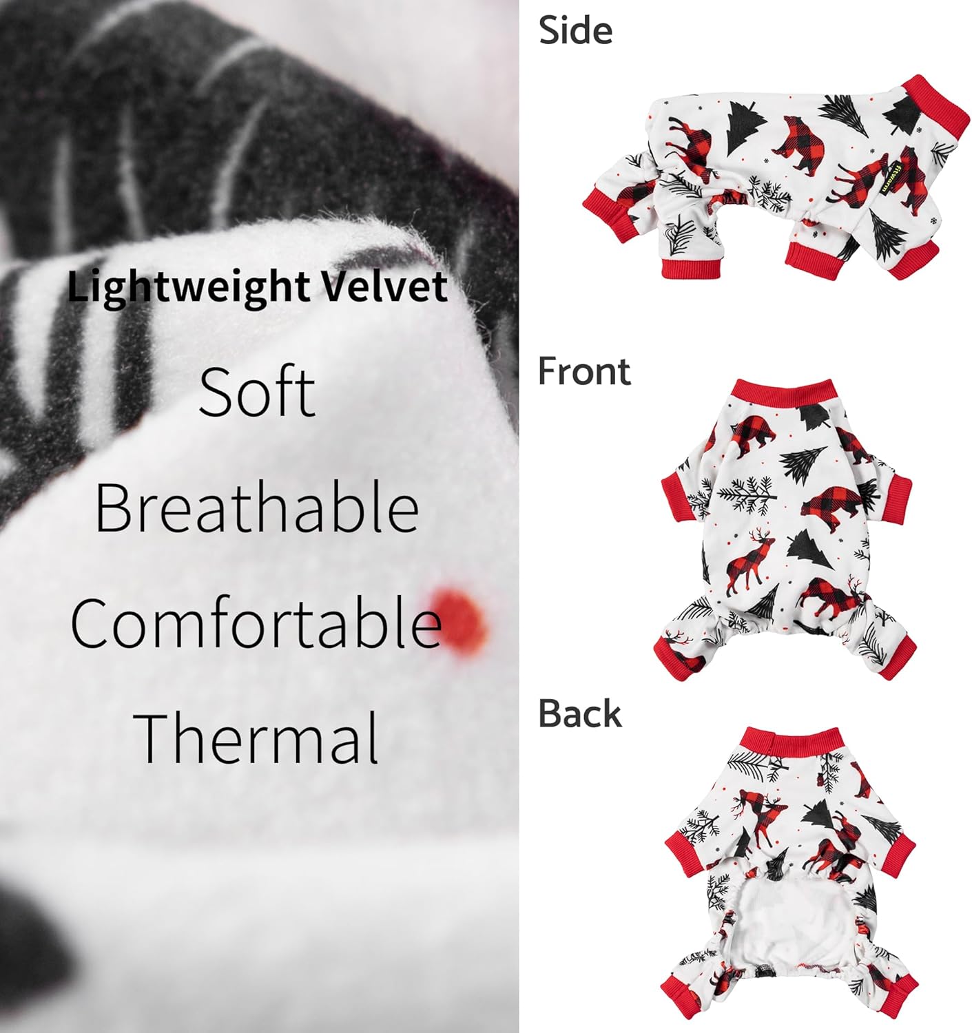 Fitwarm Reindeer Dog Christmas Pajamas, Winter Doggy Clothes for Small Dogs Boy Girl, Fleece Dog Onesie with Feet, Holiday Pet Outfit, Black, White, Red, XXL