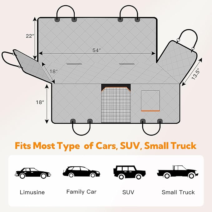 Kytely Dog Car Seat Cover for Back Seat,600D Heavy Duty Dog Hammock for Car with Side Flap,100% Waterproof Pet Backseat Cover, Anti-Scratch Nonslip Pet Seat Protector for Cars Trucks and SUV