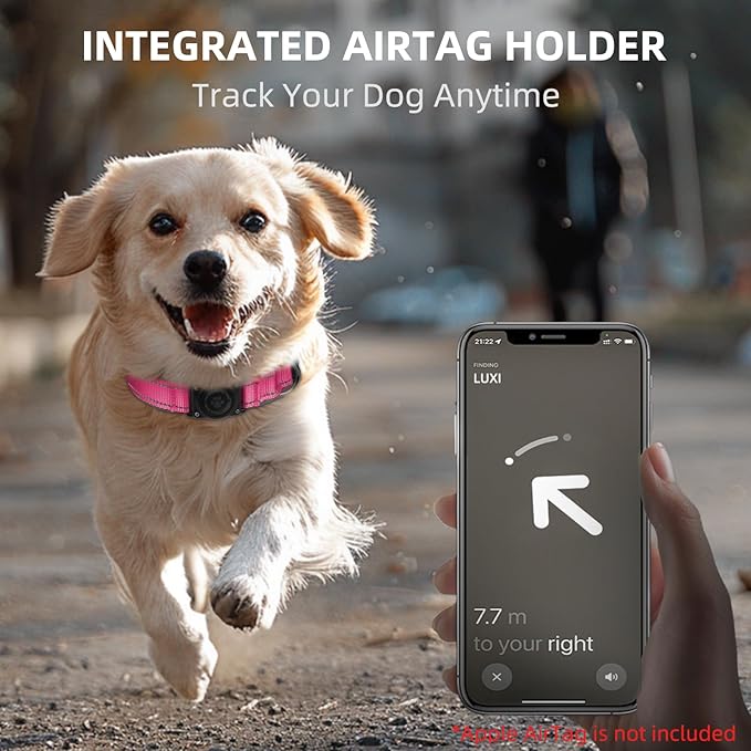 Airtag Dog Collar - 100% Waterproof Air tag Dog Collar Holder for Apple AirTag, Reflective, Soft Padded, Everlasting, GPS Dog Collar for Small Medium Large Dogs (Hot Pink, XL)
