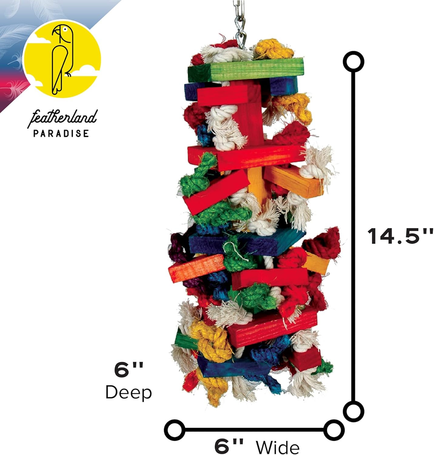 Paradise Knots &Blocks Chewing Toy, Colorful & Entertaining, Keeps Birdy Happy, Large, 16” x 6” x 6” inches