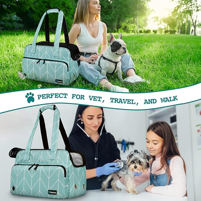 PetAmi Small Dog Purse Carrier, Soft-Sided Pet Carrier Bag with Pockets, Portable Puppy Cat Travel Handbag Tote, Airline Approved Breathable Mesh, Poop Bag Dispenser, Max 18 lbs, Chevron Teal