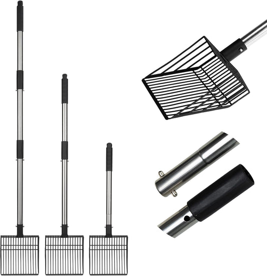 PUPTECK Fast Sifting Cat Litter Scoop - Long Handle Chicken Poop Scooper with Deep Shovel, Heavy Duty & Non-Stick Kitty Metal Litter Sifter, Chicken Coop Accessories