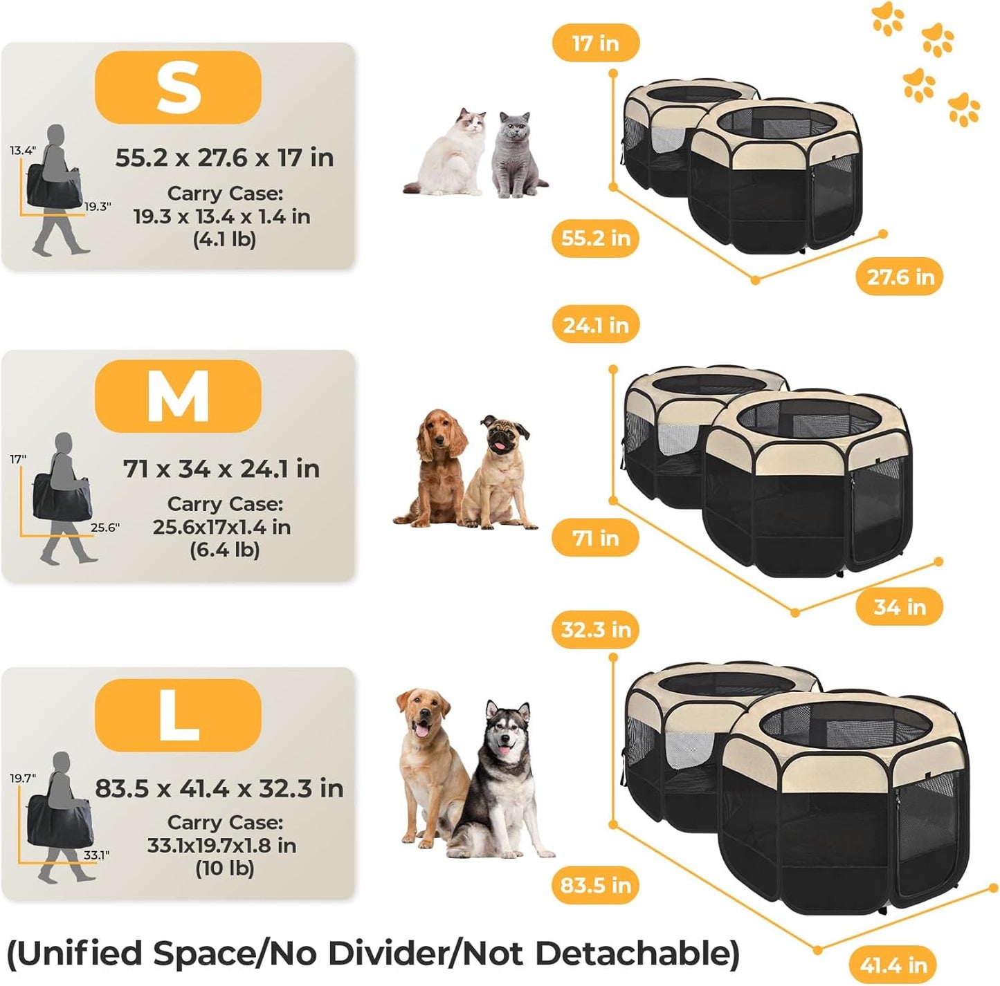 EighteenTek 2-in-1 Pop Up Cat Playpen XLarge, Dog Puppy Pet Playpen, Indoor Outdoor Cats Enclosed, Cat Tent House Crate Cage, Portable & Foldable Playpen for Kittens(No Divider, Unified Space)