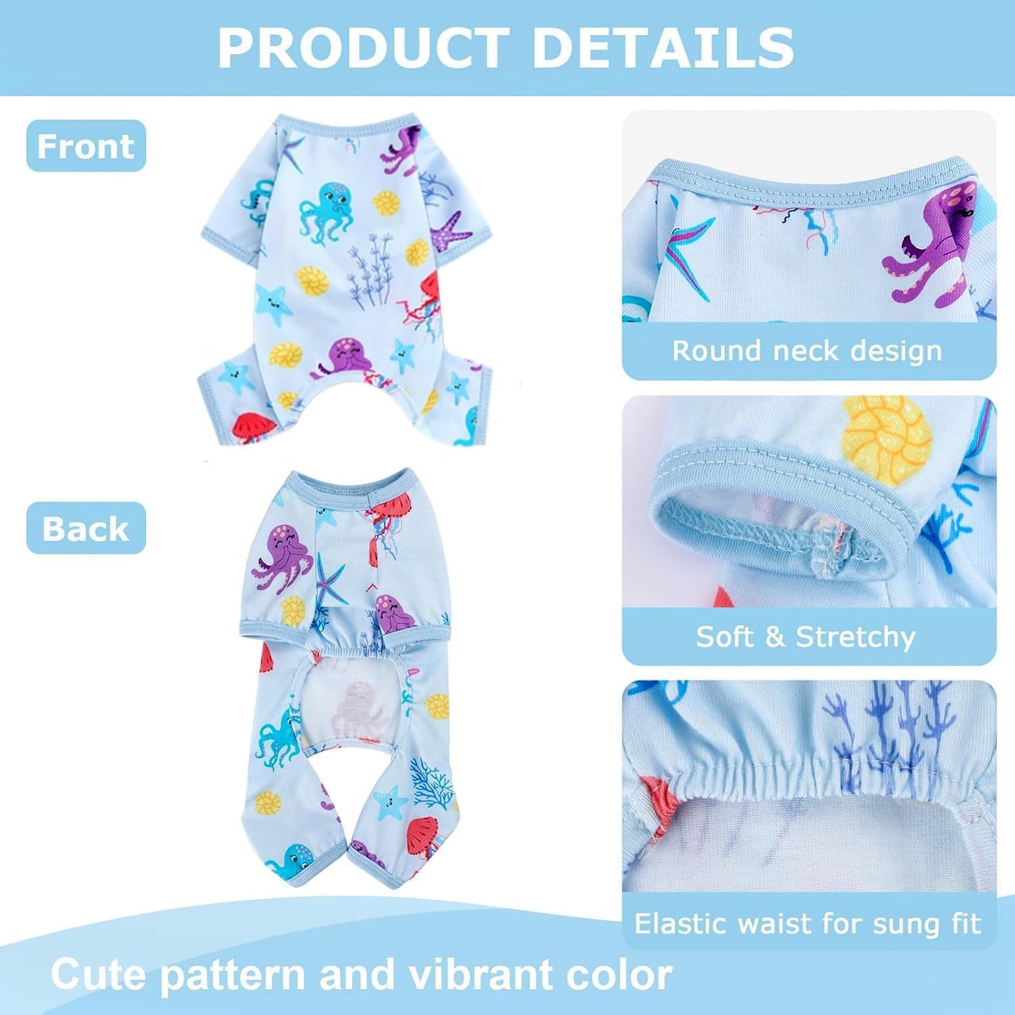 Dog Pajamas Pjs Dog Clothes for Small Dogs Girl - Boy - Medium Size Dogs, Soft Stretchy Puppy Clothes Doggie Onesies Cat Pet Jammies Outfit for Chihuahua Yorkie(Octopus Blue, Small)
