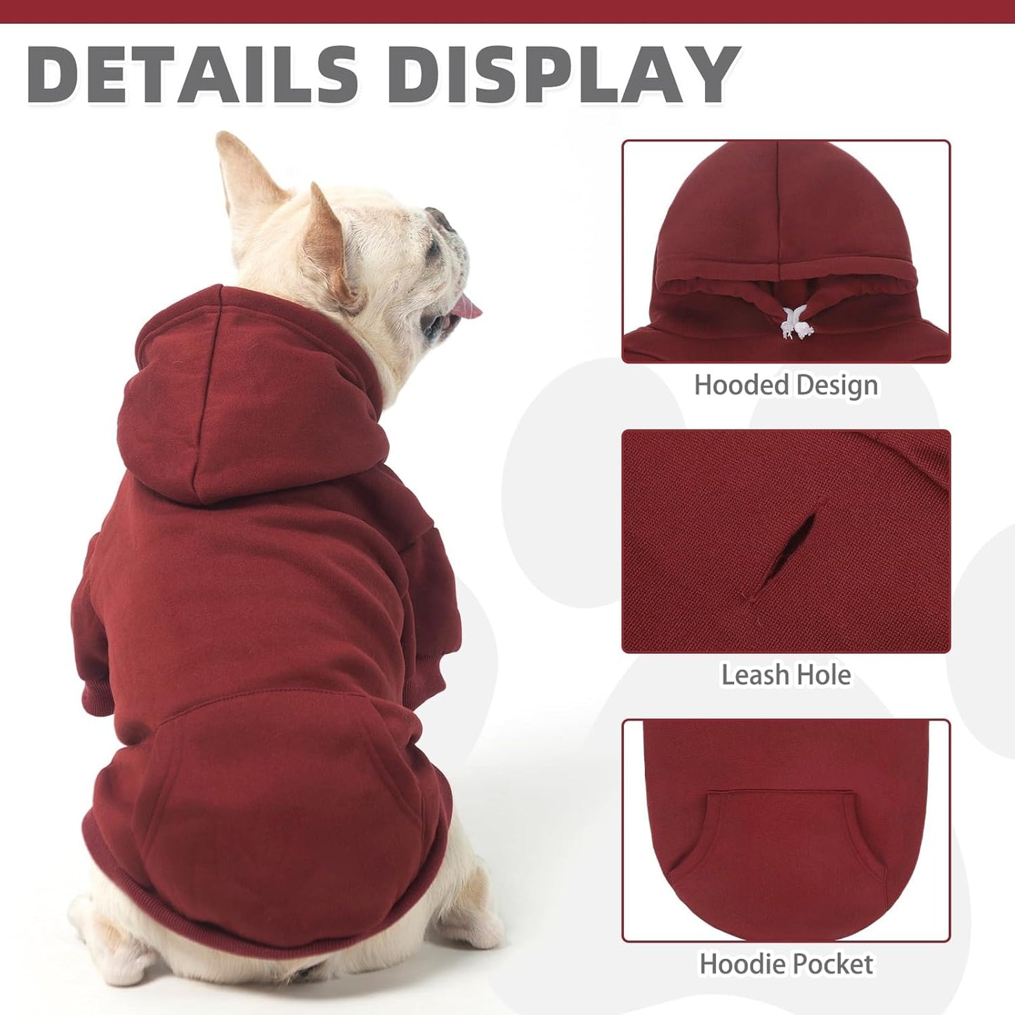 KOOLTAIL Basic Dog Hoodie - Soft and Warm Dog Hoodie Sweater with Leash Hole and Pocket, Pet Winter Coat, Cold Weather Clothes Sweatshirt for Small Medium Large Dogs Puppy Cat Boys Girls,Deep Red S