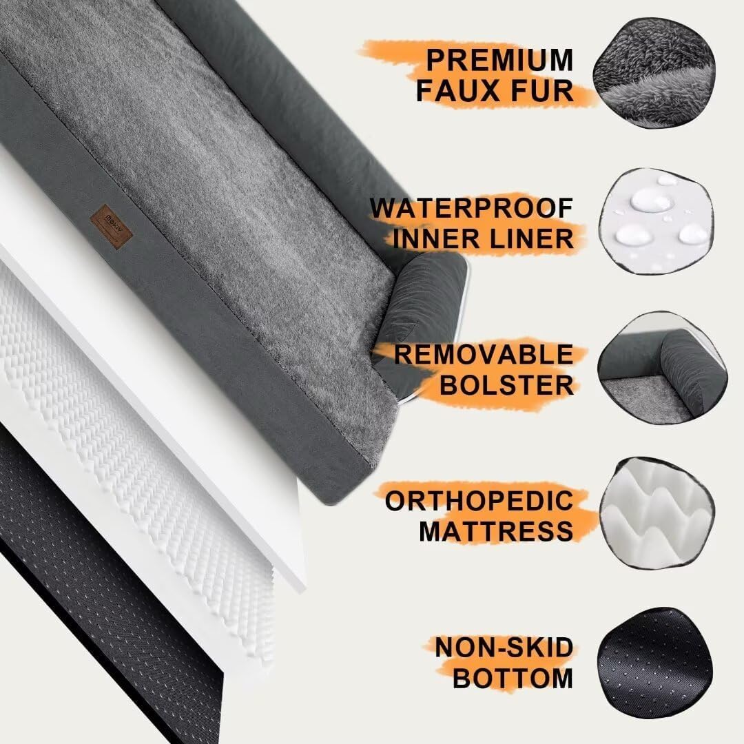 Dog Bed Medium Size Dog-Orthopedic Waterproof Bed for Dogs,Foam Couch Sofa with Washable Removable Cover & Non-Slip Bottom-Dark Grey