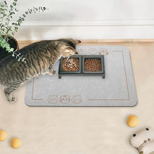 YCT Cat Pet Food Mat - Non-Slip Bottom Absorbent Quick Dry Feeding Mat for Dogs and Cats - Pet Supplies, 11.8"x18.1" Beige