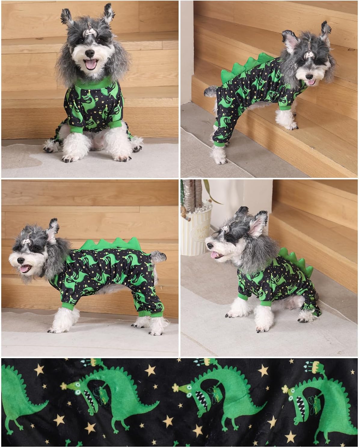 CuteBone Dinosaur Costume Dog Pajamas, Stretchy Spandex Crystal Velvet Sleepwear Coat for Small Dogs, Soft & Warm Pet Outfit Clothes for Cold Weather, Cozy Pullover Design COSP14L