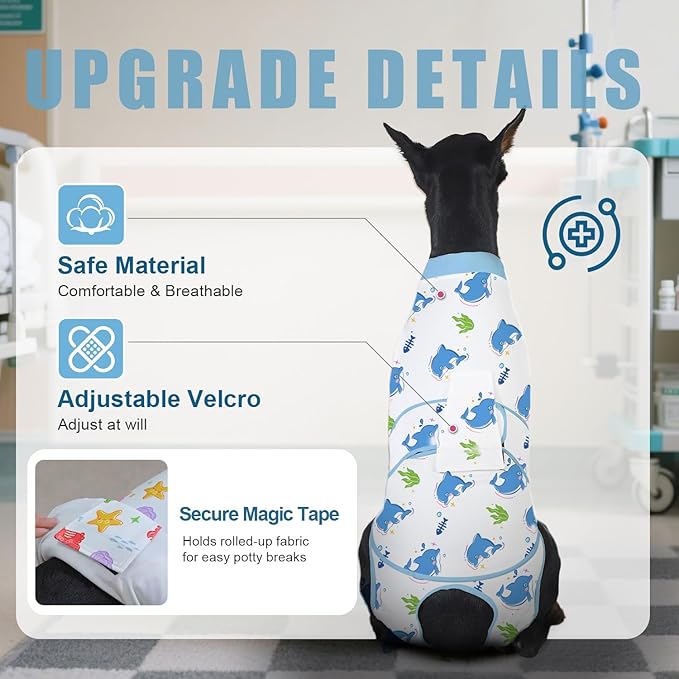 Recovery Suit for Dogs After Surgery, Professional Dog Surgical Suit for Female Spay, Male Neuter, E-Collar & Cone Alternative Dog Onesie for Abdominal Wounds Skin Disease, Blue, L