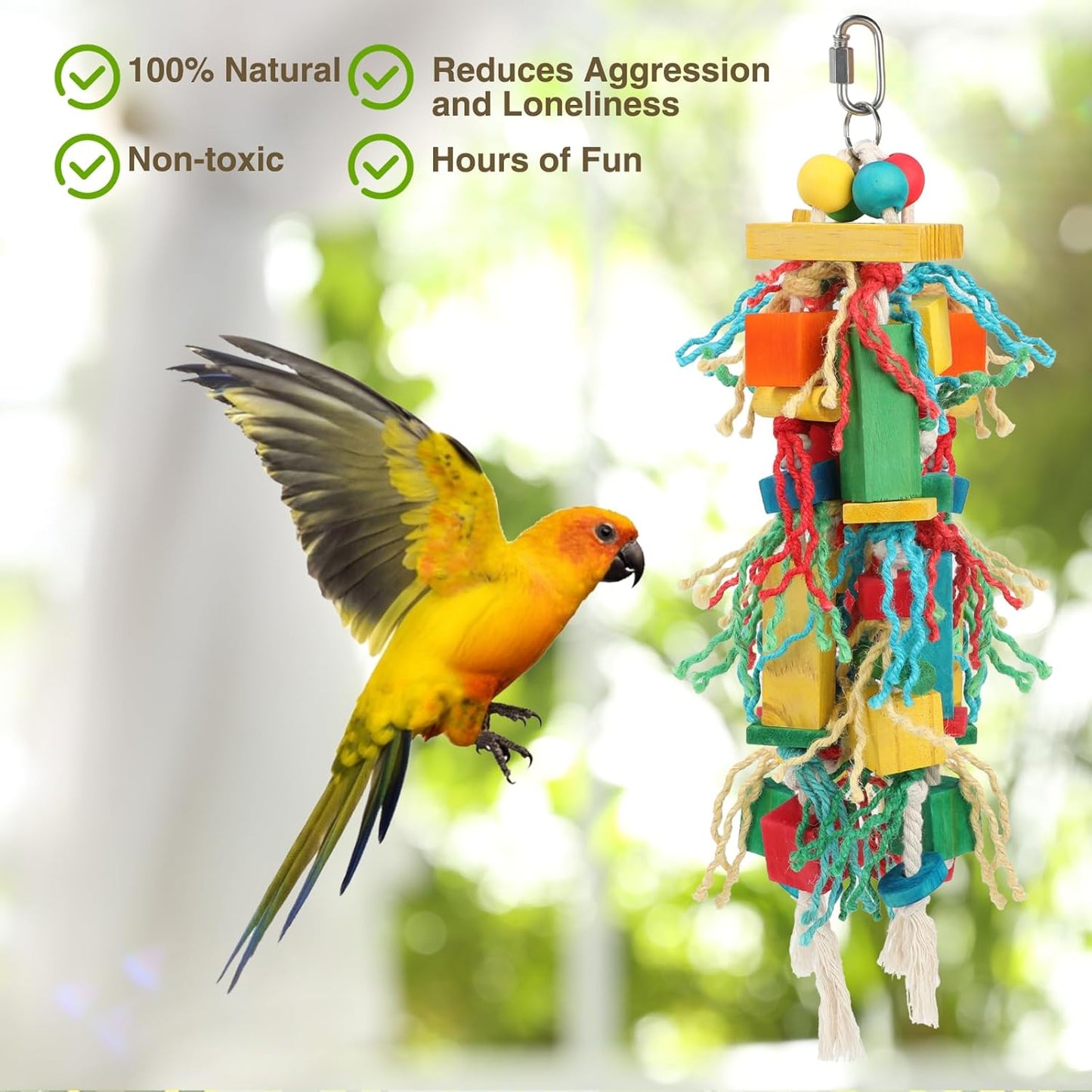 Rypet Wood Bird Chewing Toys for Cage Wall, Wooden Bird Cage Toy for Helping to Trim Beak, Birds Toys Parrot Toy for African Grey Parrots Cockatoos Amazon Parrot and Other Small to Medium Parrots