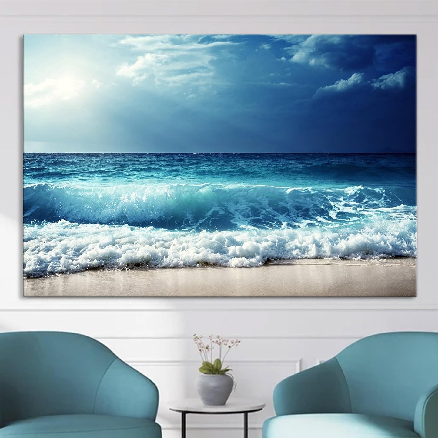 Nature Wall Art Prints - Ocean Forest Mountain Lake Canvas Landscapes - Small to Extra Large Living Room Bedroom Kitchen Bathroom Décor (Summer Ocean Beach, 20L" x 30W")