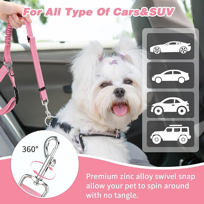 BWOGUE Pet Dog Cat Seat Belt Reflective Car Dog Headrest Restraint Leash Elastic Buffer Bungee Adjustable Tangle-Free Safety Leads Vehicle Seatbelt Harness for Small, Medium and Large Dogs (1 Pack)