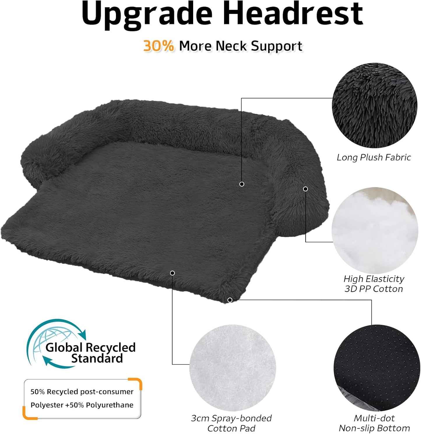 Calming Dog Bed Fluffy Plush Dog Mat for Furniture Protector with Removable Washable Cover for Large Medium Small Dogs and Cats (Medium(41x37x6), Dark Grey)