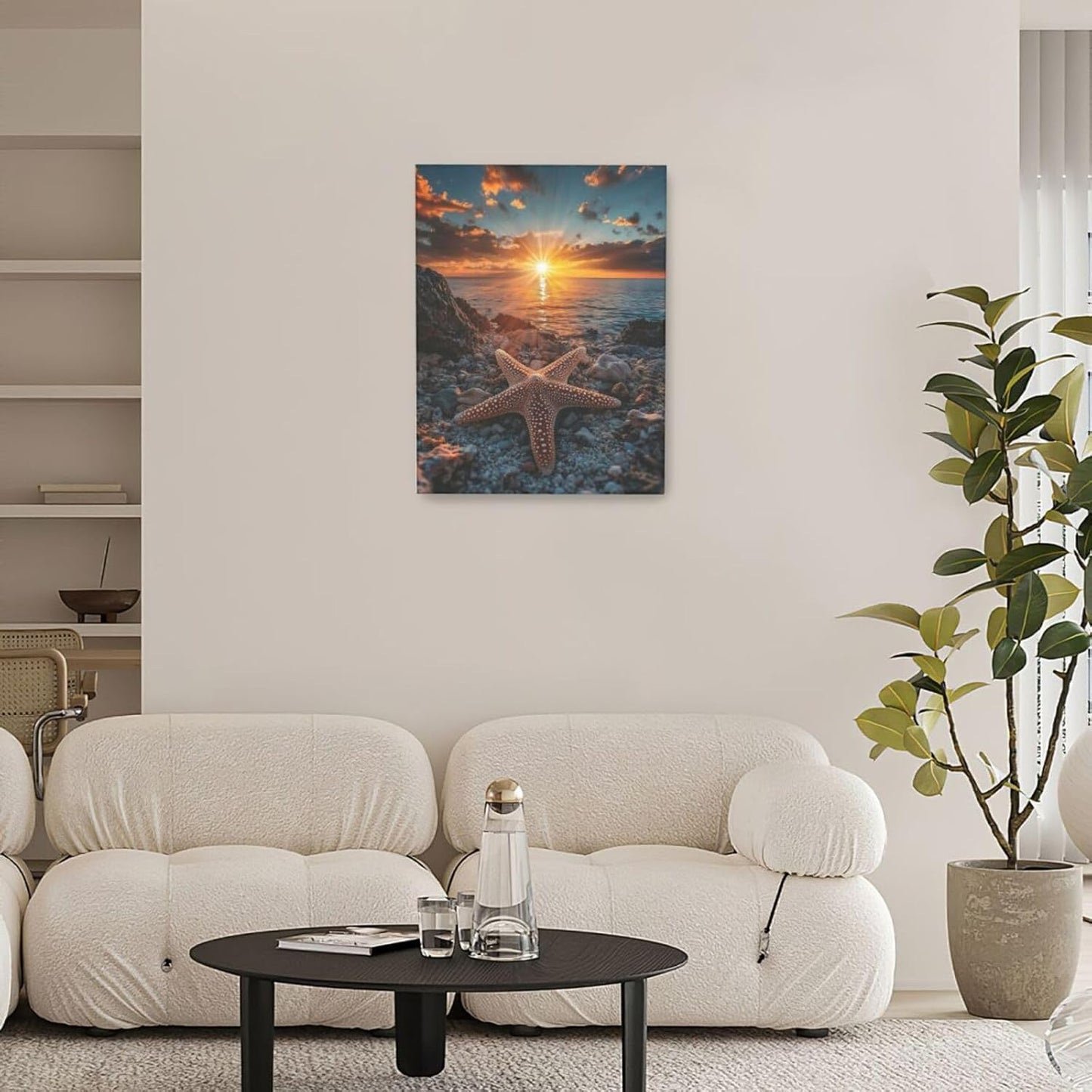 Beach Starfish Wall Decor Ocean Starfish Wall Art Sunset Scenery Coastal Theme Pictures Canvas Nature Seascape Painting Print Framed Artwork Decorations for Home Bathroom Living Room Bedroom Office 12"x16"