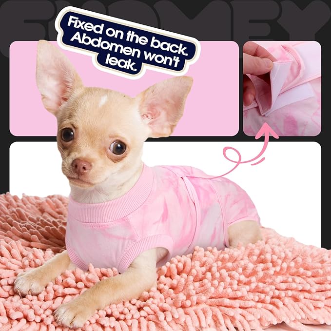 FUAMEY Recovery Suit for Dogs After Surgery,Soft Breathable Dog Bodysuit E-Collar & Cone Alternative Surgical Suit,Male Female Dog Neuter Spay Suits Anti Licking Wounds Onesie Pink Tie Dye XL