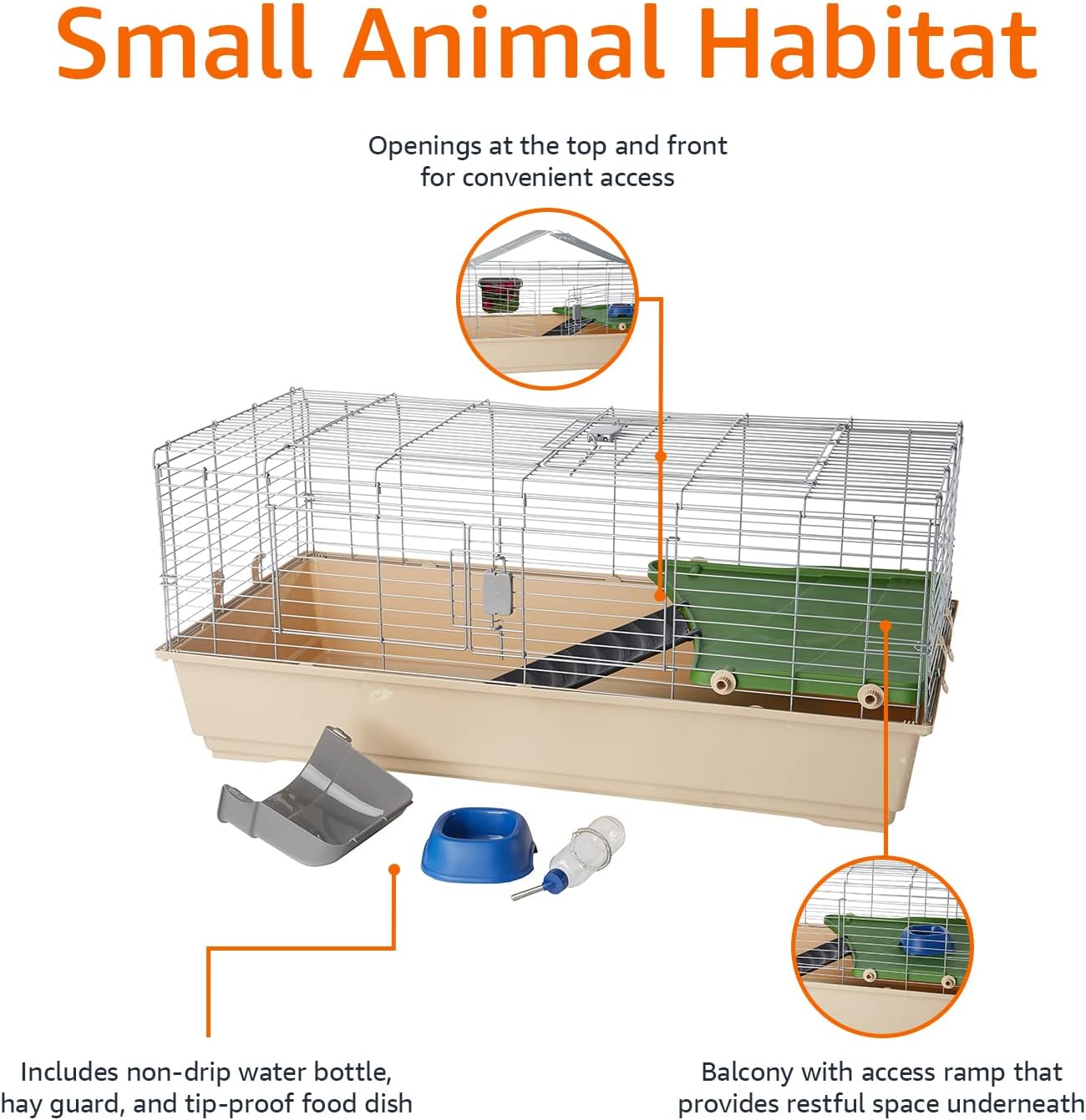 Amazon Basics Top Access Small Animal, Rabbit & Guinea Pig Cage, Ferret Cage Habitat With Accessories, Jumbo, Multicolor, 48.6"L x 26.6"W x 20.6"H