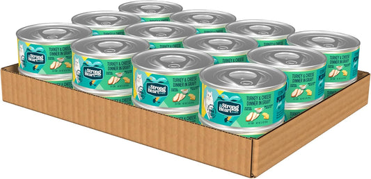 A Strong Heart Canned Wet Cat Food, Turkey & Cheese Dinner in Gravy - 5.5 oz Cans (Pack of 24), Made in The USA with Real Turkey