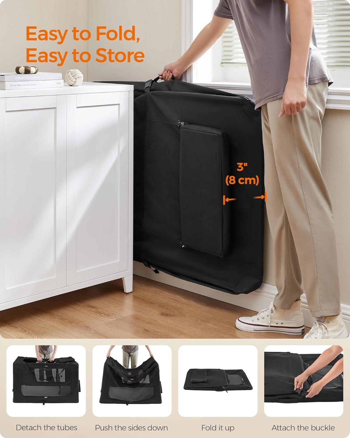 Feandrea 48 Inches Collapsible Soft Dog Crate, Portable Travel Dog Crate for Indoor and Outdoor Use, Dog Carrier Kennel with Safety Zippers, for Living Room, Car, Travelling, Camping, Black UPDC12H