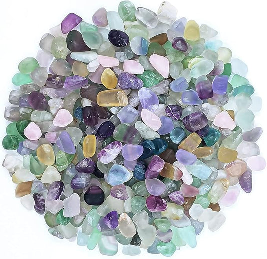 Keedolla 0.93 LB Fluorite Tumbled Chips Aquarium Fish Tank Gravel, Natural Crystal Quartz Stones Rocks Pebbles for Vase Fillers, Garden, Succulent Plants Decor