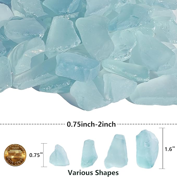 Sea Glass Block - 1LB Turquoise Frosted Sea Glass - Vase Filler and Aquarium Ornament, DIY Craft Supplies for Art, Sea Glass Decor, Beach Weddings, and Home Decor
