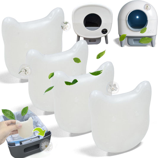 NewKe 4 Pack Deodorizer for Cumrige Self Cleaning Litter Box, Odor Eliminator Compatible with Fumoi Automatic Cat Litter Box, Cute Cat Shaped Design with Camellia Flower Scent, Fragrance Refills