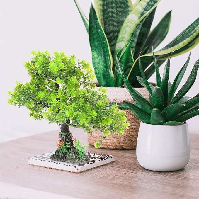 POPETPOP Artificial Aquarium Plant Plastic Water Plant Tree Fish Tank Bonsai Ornament Fish Tank Hideout Sushi Plate Decor for Aquarium Terrarium Landscape Green