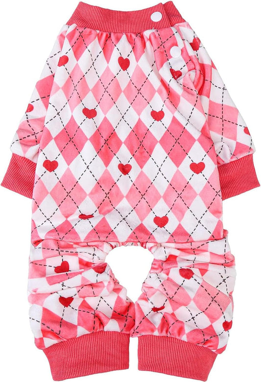 BEAUTYZOO Dog Pajamas Large Sized Dog, Summer Doggie Pajamas for Boy Girl, Soft Strechy Cotton Puppy Pjs Jammies Onesies for Men Women, Pet Jumpsuit Body Suit Cat Apparel Clothes, Pink Heart XL