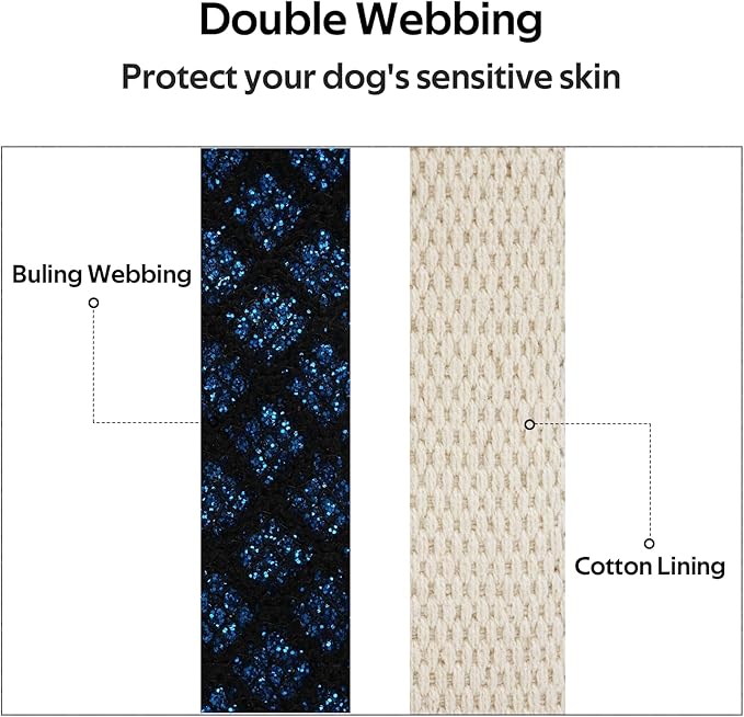 Dog Collar with Waterproof AirTag Holder & Anti-Lost QR Code, Cute Bling Warpping Adjustable Width for Small Medium Large Pet (Blue, L)