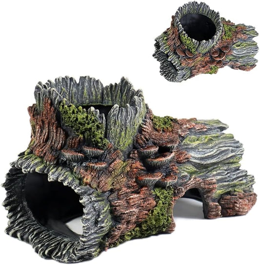Aquarium Decorations Hollow Tree Trunk Fish Tank Accessories Stump Shelter for Betta Hideout Caves Driftwood for Aquarium Simulation Tree Decor with Holes