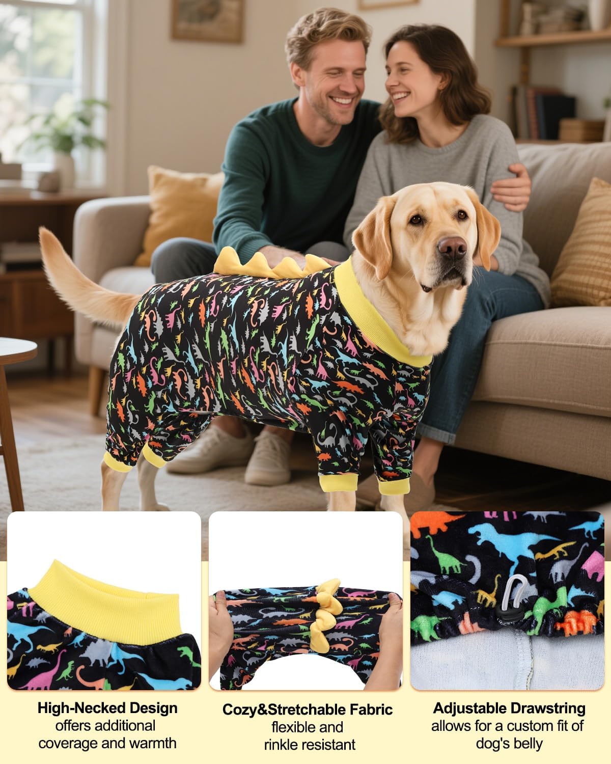 CuteBone Dinosaur Costume Dog Pajamas, Stretchy Spandex Crystal Velvet Sleepwear Coat for Small Dogs, Soft & Warm Pet Outfit Clothes for Cold Weather, Cozy Pullover Design COSP01XXL