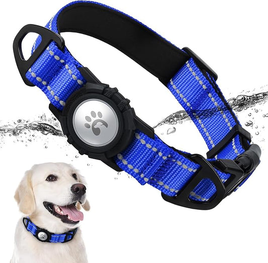 TagME Airtag Dog Collar,Waterproof Reflective Pet Collar with Airtag Holder,Soft Padded and Double D-Rings for Extra Large Dogs,Navy Blue