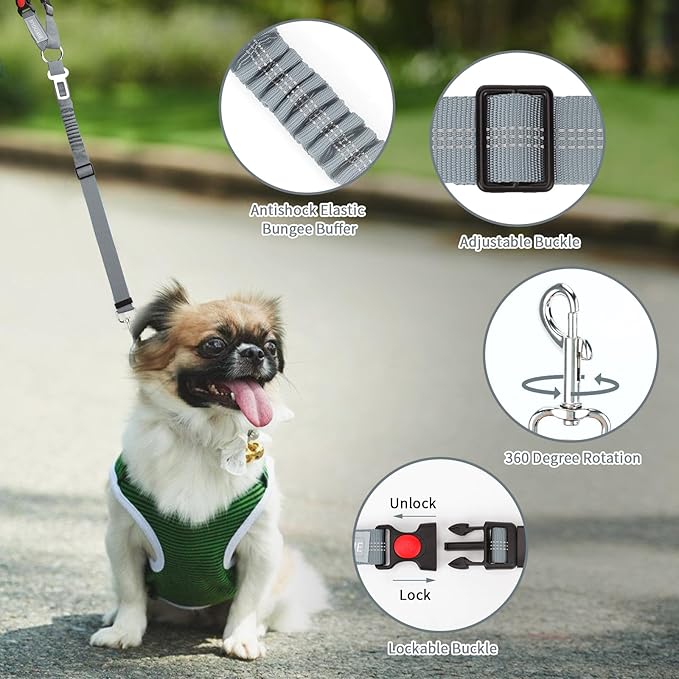 BWOGUE 2 Piece Dog Seat Belt for Car with Elastic Bungee Buffer Safety Seatbelt Car Headrest Restraint Wear Adjustable Metal Buckle Harness in Vehicle Travel for Pet