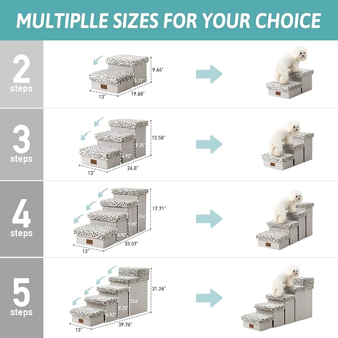 Dog Stair for Small Dogs with Storage, Foldable Pet Stairs for Medium or Puppy Dogs and Older Cats, Dog Steps for Bed or Couch with Soft Cover, 19.7x13x9.6 inch, 2 Tiers, Leopard