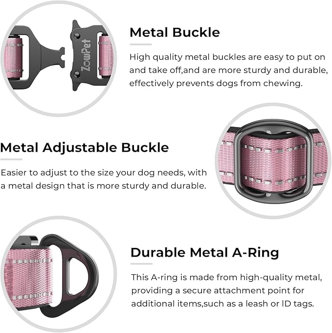 2025 Upgrade Airtag Dog Collar, Reflective Dog Collar with Airtag Holder, IP68 Waterproof| Metal Buckle| Ultra-Durable| Comfortable Padded, GPS Dog Collars for Medium Large Dogs (Pink,L)