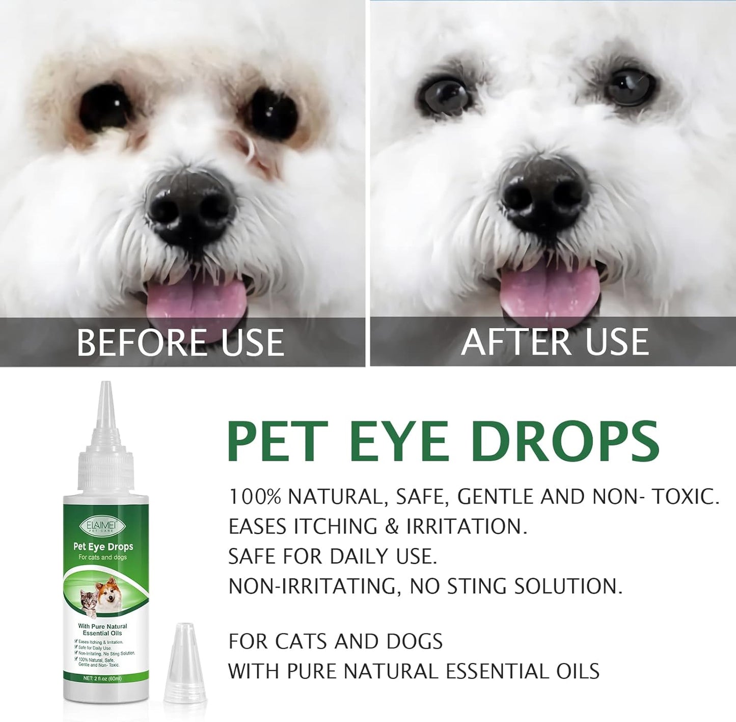 Eye Drops for Dogs, 2PCS Cats and Dogs Eye Drops, Dog Eye Infection Treatment Relieve Eyes Itching & Irritation, Pink Eye & Allergies Symptoms Safe & Gentle Formula