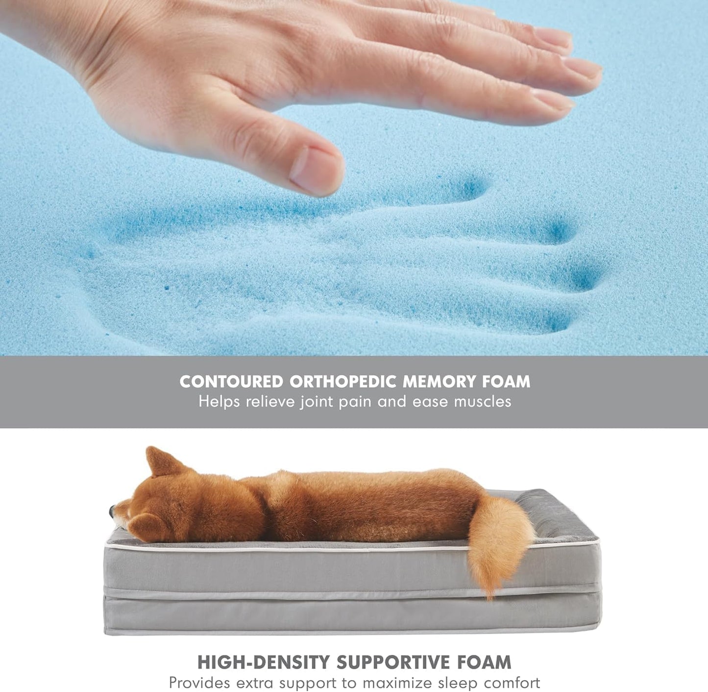 Friends Forever Orthopedic Dog Bed for Medium Dogs, Waterproof Memory Foam Dog Sofa Bed M with Removable Washable Cover, Ally Khaki, 28x23x6.5