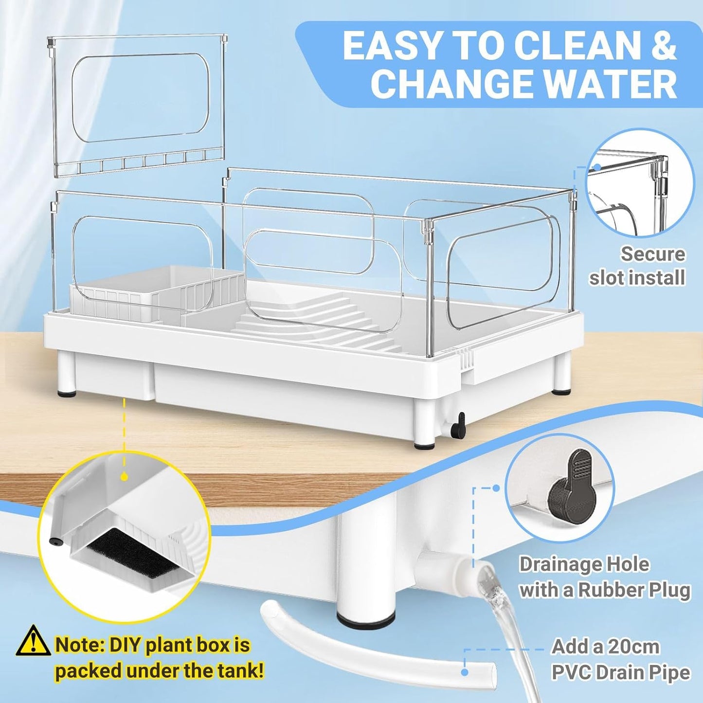 Small Turtle Tank with Filter, Acrylic Turtle Tank Starter Kit, Reptile Habitat and Terrarium with Multi-Functional Areas for Tortoise,Crab,Crayfish,Small Reptile. (Tank+Filter)