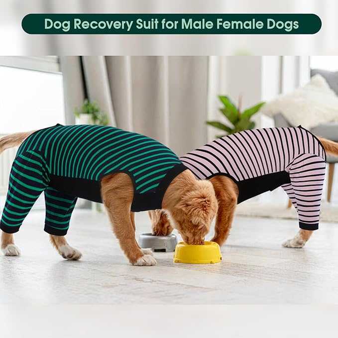 Kuoser Dog Recovery Suit, Anti Licking Dogs Rear Leg Sleeve, Abdominal Dog Surgical Suit with Pants Cover Protect Wounds, Dogs Elbow Protector Soft Pet Surgery Onesie Cone Alternative, Pink 3XL