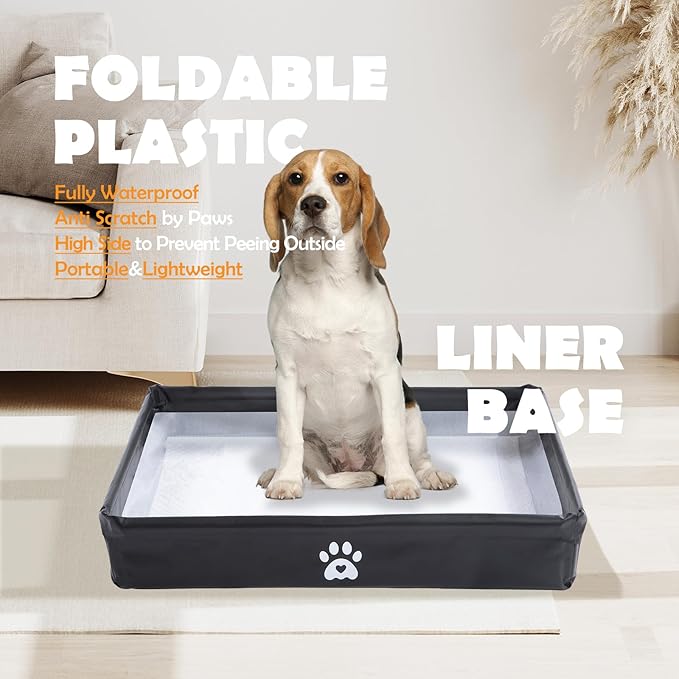 MEEXPAWS Dog Pee Pad Holder Foldable, Puppy Pad Holder Liner Base High Side, Dog Litter Box Indoor 23 x15 in, Training Leak-Proof Easy Clean