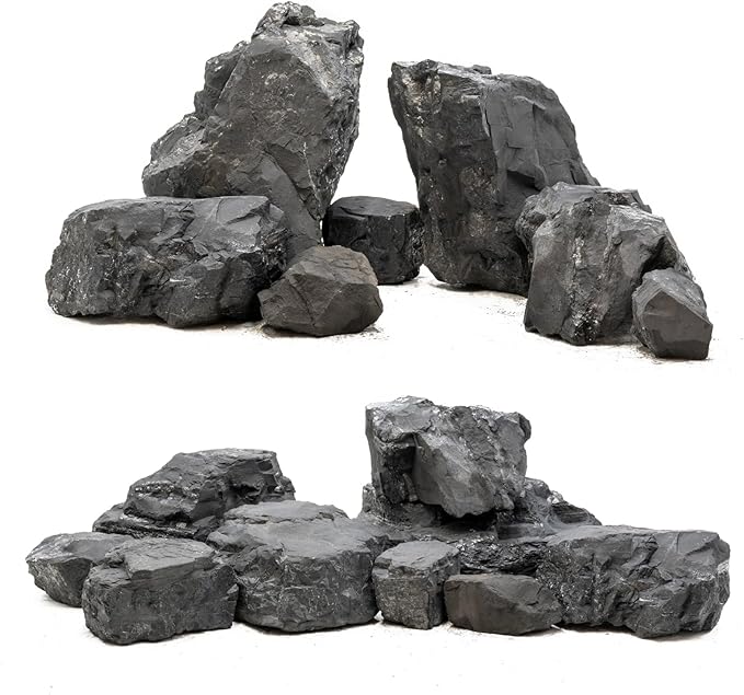 Unocho Aquarium Slate Rocks 10LB Fish Tank Stones Black Rocks for Aquarium,Aquascaping,Fish Tank Decoration, Reptile Basking Platforms, Bonsai & Garden-7Pcs 3-7inches