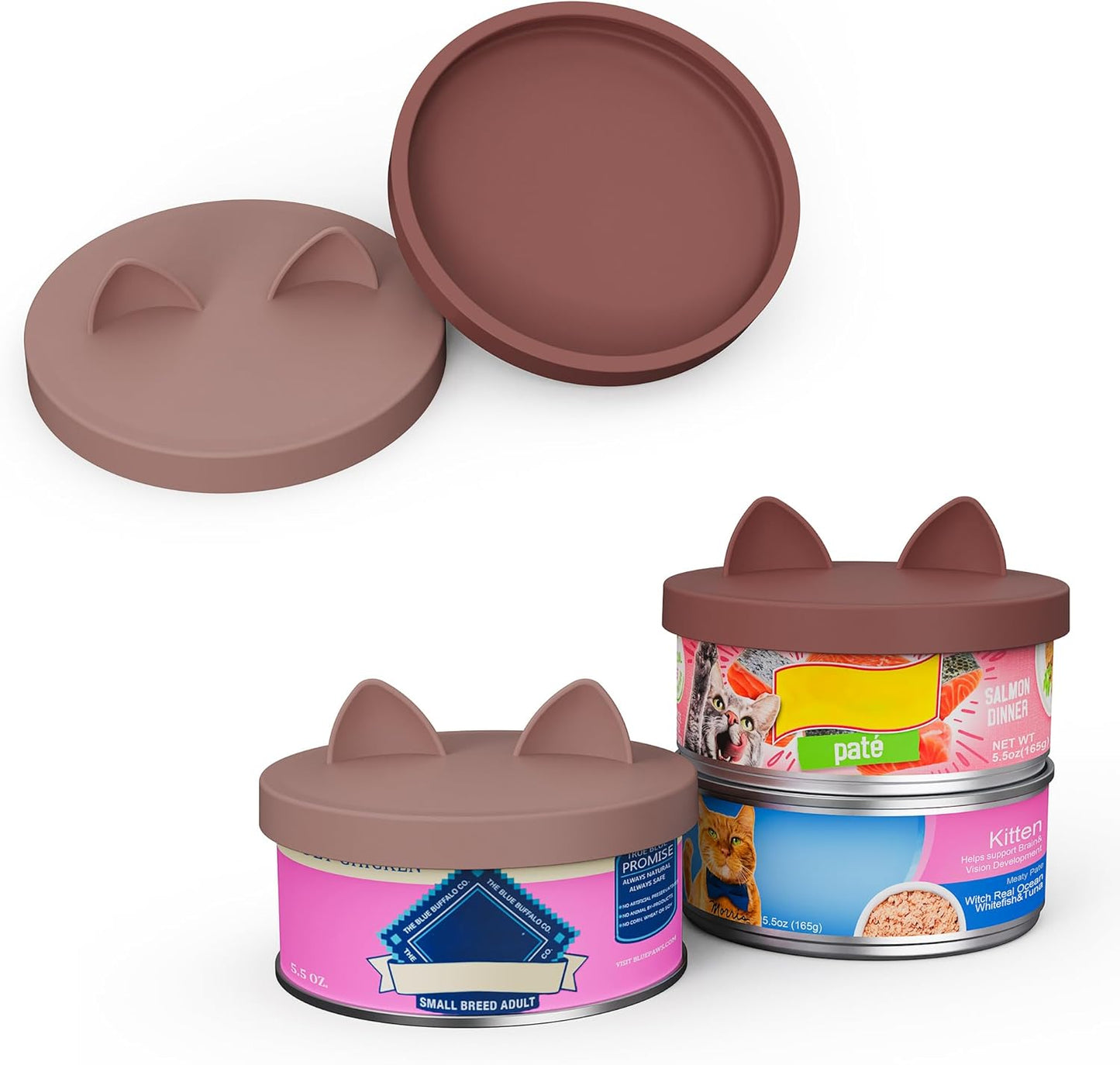OHMO 2 Pack Pet Food Can Lids, (3.3 in / 85mm) Silicone Pet Food Can Lids Covers for 5.5 oz Cat and Dog Food Cans, Mars&Coral