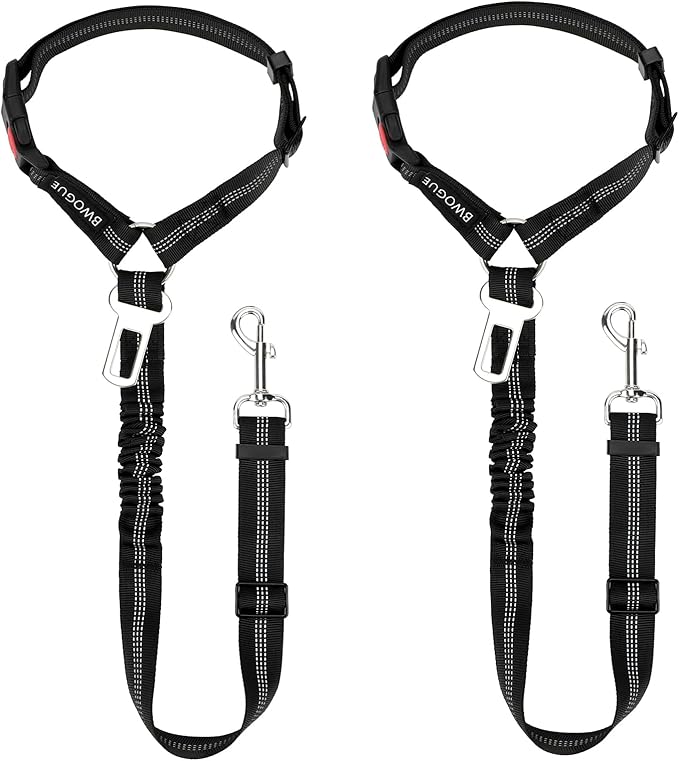 BWOGUE 2 Piece Dog Seat Belt for Car with Elastic Bungee Buffer Safety Seatbelt Car Headrest Restraint Wear Adjustable Metal Buckle Harness in Vehicle Travel for Pet