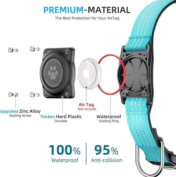 Upgraded AirTag Dog Collar, IP68 Waterproof Air Tag Dog Collar Holder, Reflective, Ultra-Durable, Comfortable Padded, Heavy Duty Dog Collars for Small Medium Large Dogs (XL (15.6"-22"), Blue)