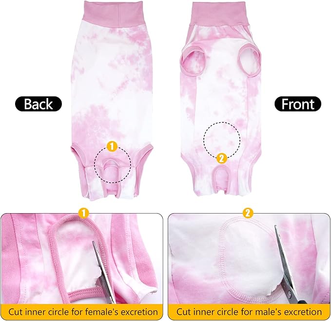 Breathable Dog Recovery Suit for Medium Large Dogs Onesie Tie Dye Pjs for Abdominal Wounds, Shedding, Prevent Licking S Pink2