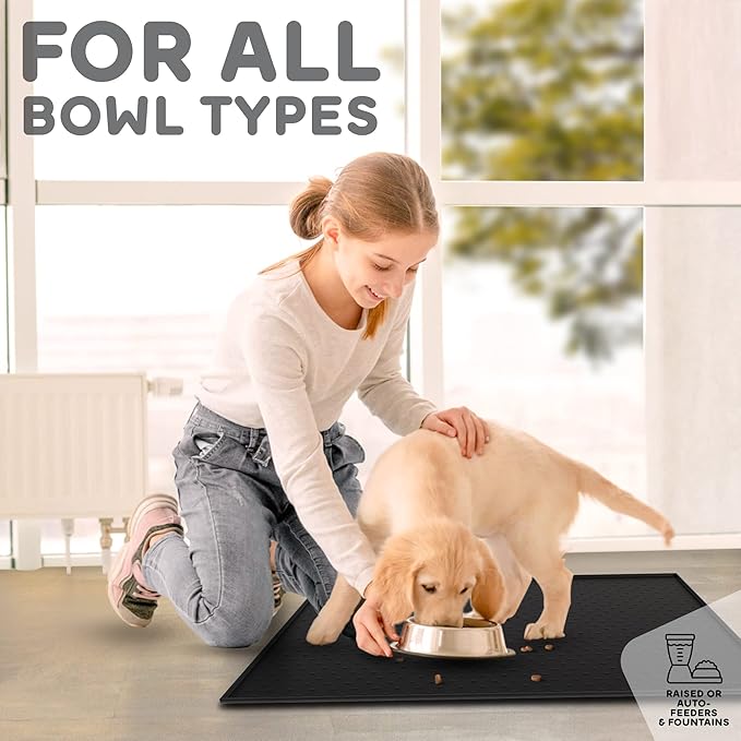 Dog Food Mat - Raised Edges Dogs Mat for Food and Water Prevent Spill, Waterproof Cat Food Mats Protect Floors, Easy Clean Dog Bowl Mats for Food and Water, Silicone Pet Food Tray