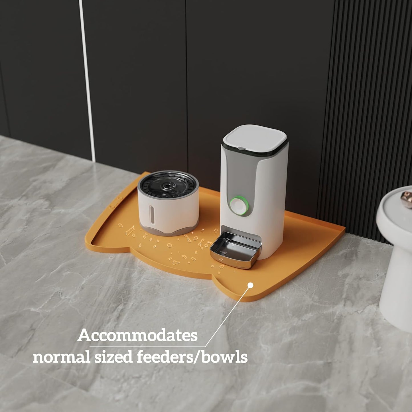 OHMO Dog Food Mat(Honey, 24 * 15'') w/Residue Collection Pocket Silicone Pet Feeding Mat for Floor High Edges Anti Spills Waterproof Cat Water Bowl Tray, Easy Clean Placemat