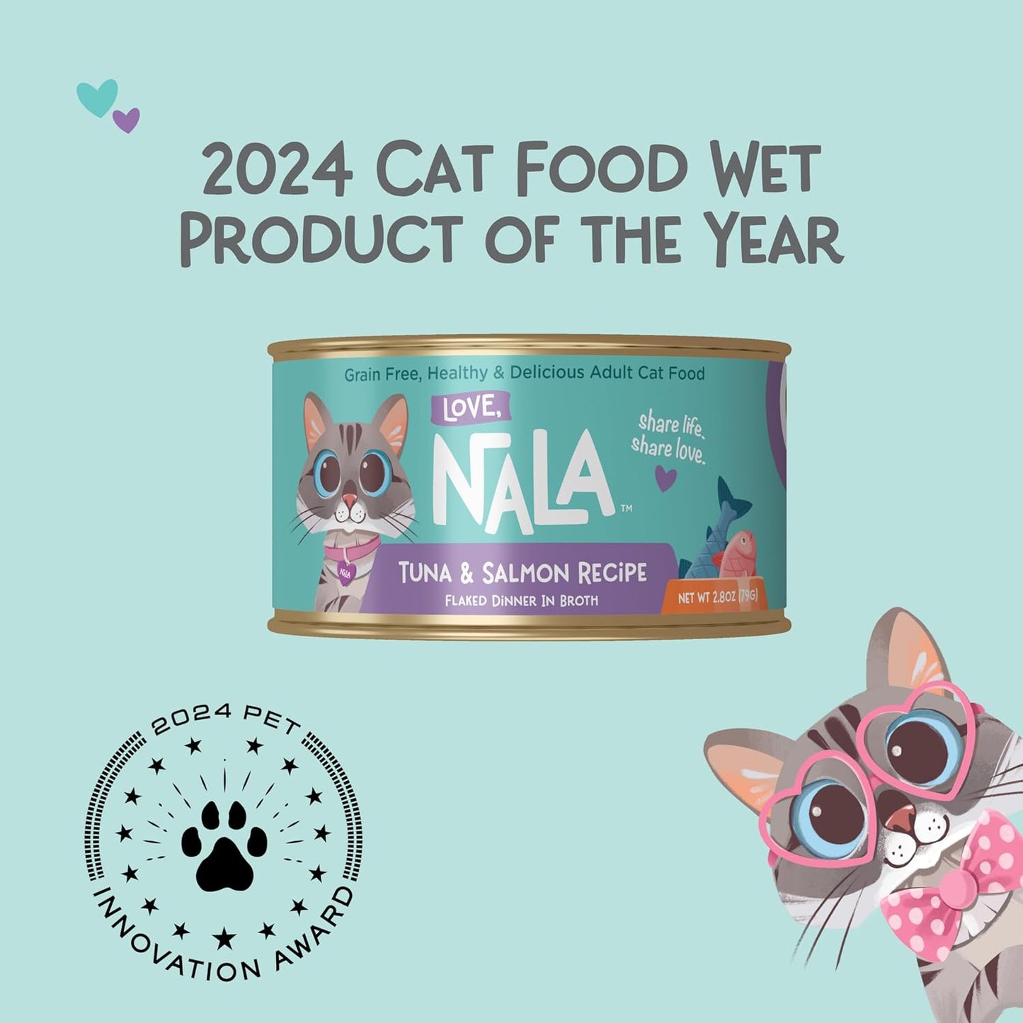 LOVE, NALA - Natural Adult Cat Wet Food - FLAKED Tuna and Salmon in Broth- Grain Free, Non-GMO, Lean Protein, Omega 3, Added Minerals & Vitamins - 12 Pack 2.4 lbs.