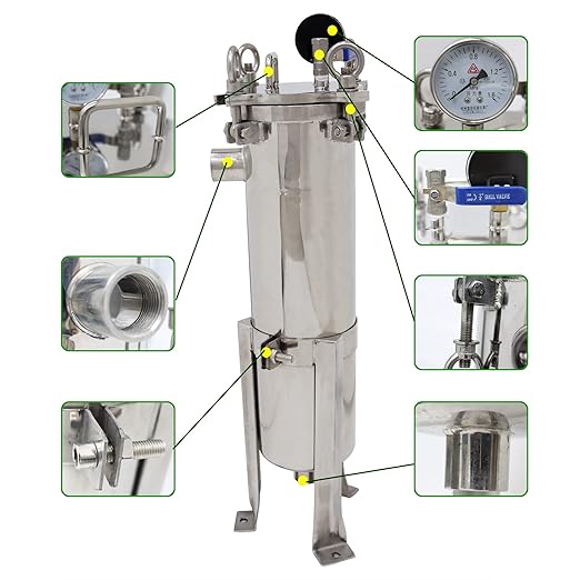 #4 Bag Filter Housing 304 Stainless Steel Filter Solid-Liquid Separation Tool 120PSI Industrial Sock Filter 1" Fnpt in/Out Bag Water Filter Purification Equipment