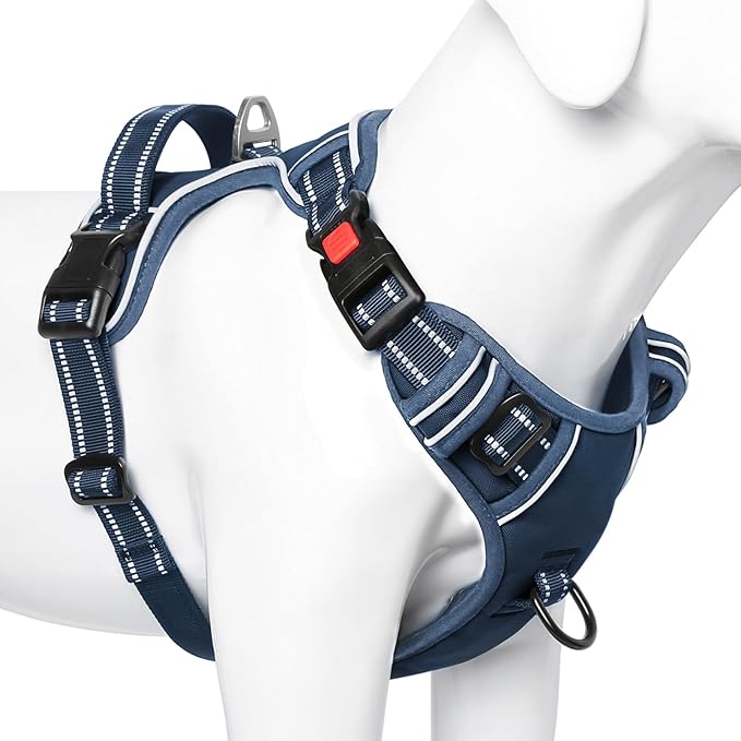 Timos Dog Harness Large Sized, No Pull Pet Harness with Neck Lockable Snap,No Choke Front Clip Dog Reflective Vest,Adjustable Metal Rings 3 Buckles,Easy Control Handle for Large Dogs Royal Blue XL